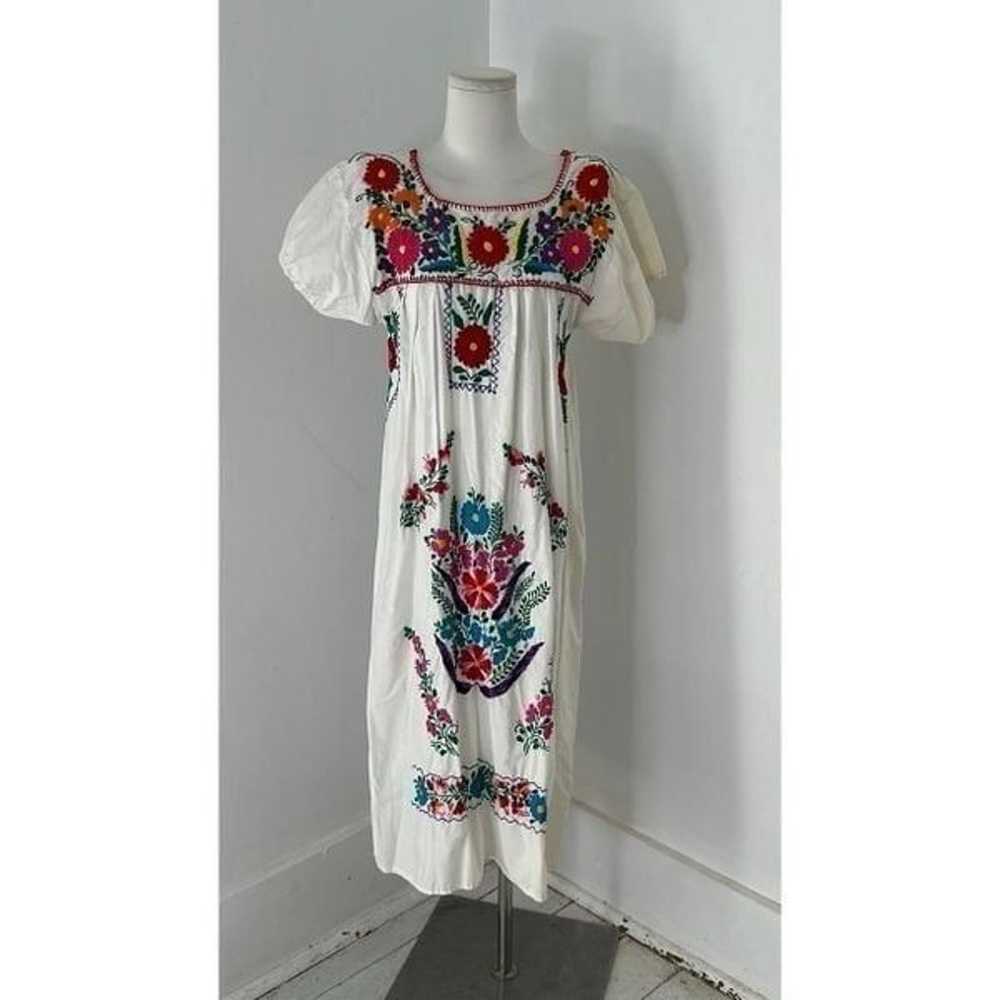 Vintage Cotton Fully Embroidered Mexican Boho Dre… - image 1