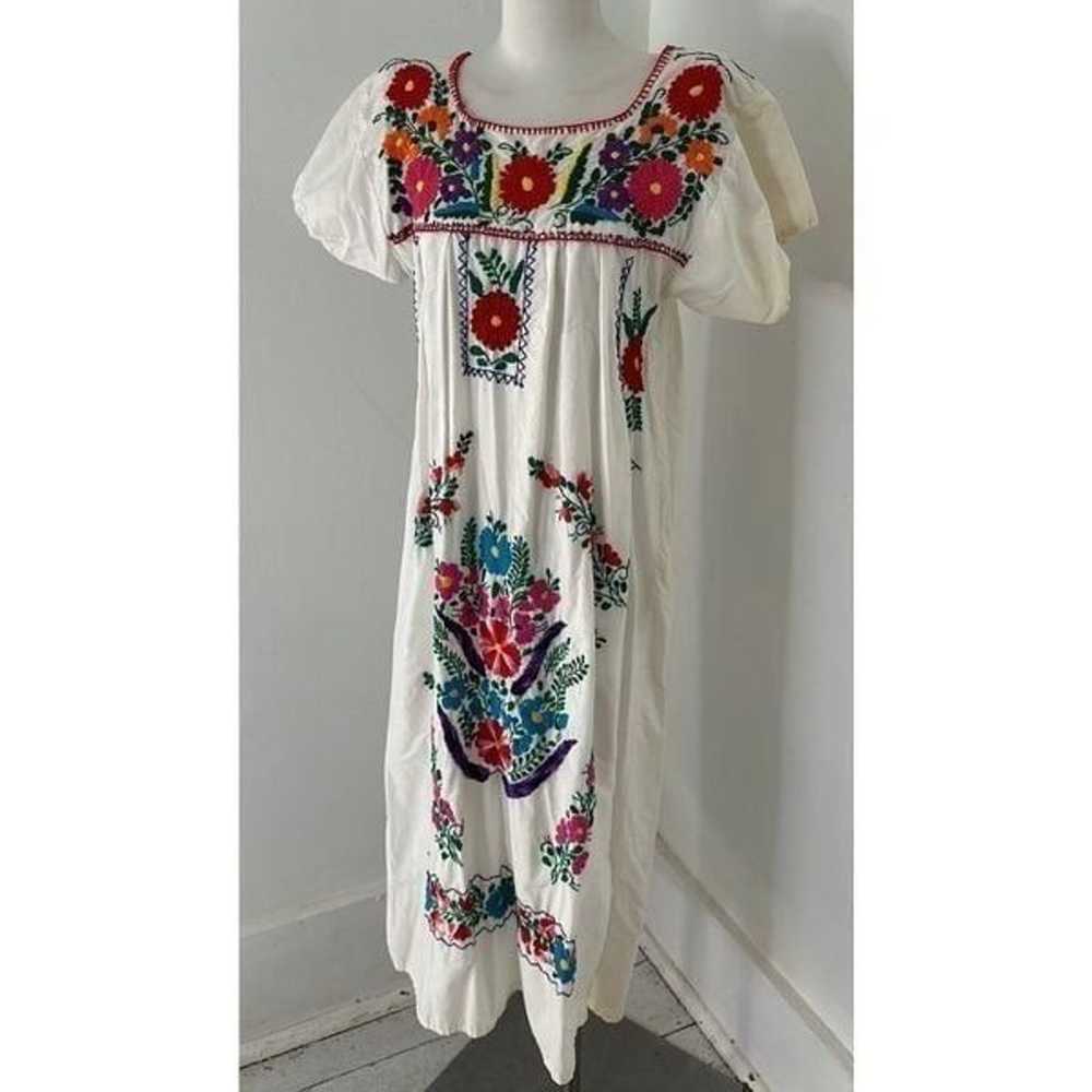 Vintage Cotton Fully Embroidered Mexican Boho Dre… - image 2