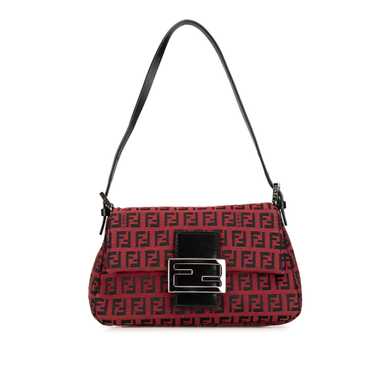 Red Fendi Mini Zucchino Canvas Baguette Shoulder B