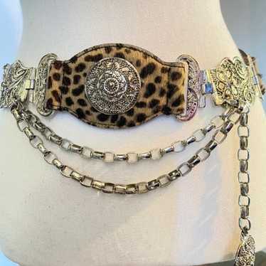 Chain Double silver vintage 90’s metal wide belt - image 1