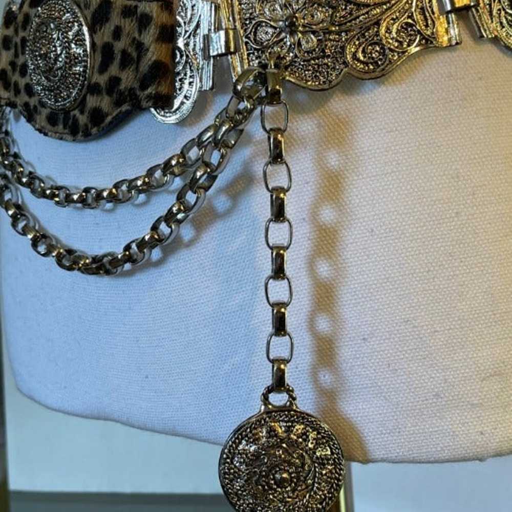 Chain Double silver vintage 90’s metal wide belt - image 3