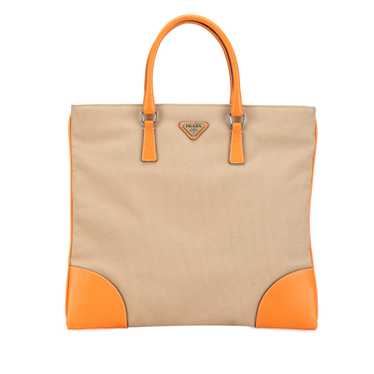 Tan Prada Cinghiale Trimmed Canapa Tote