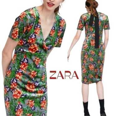 Zara Bold Floral Velvet Fitted BodyCon Party Even… - image 1