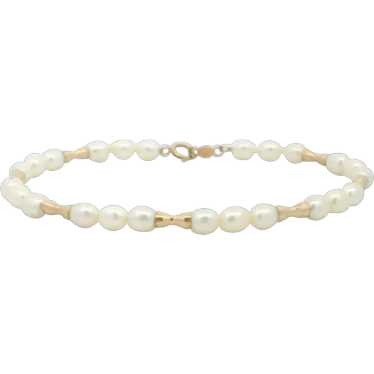 14k Yellow Gold Pearl Bracelet - 6.5"