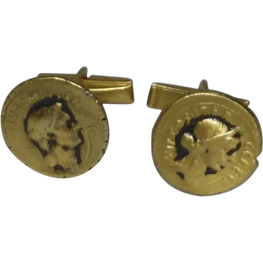 Old Gold Tone Coin Cufflinks - image 1