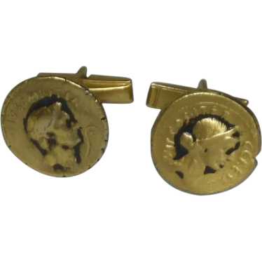 Old Gold Tone Coin Cufflinks - image 1