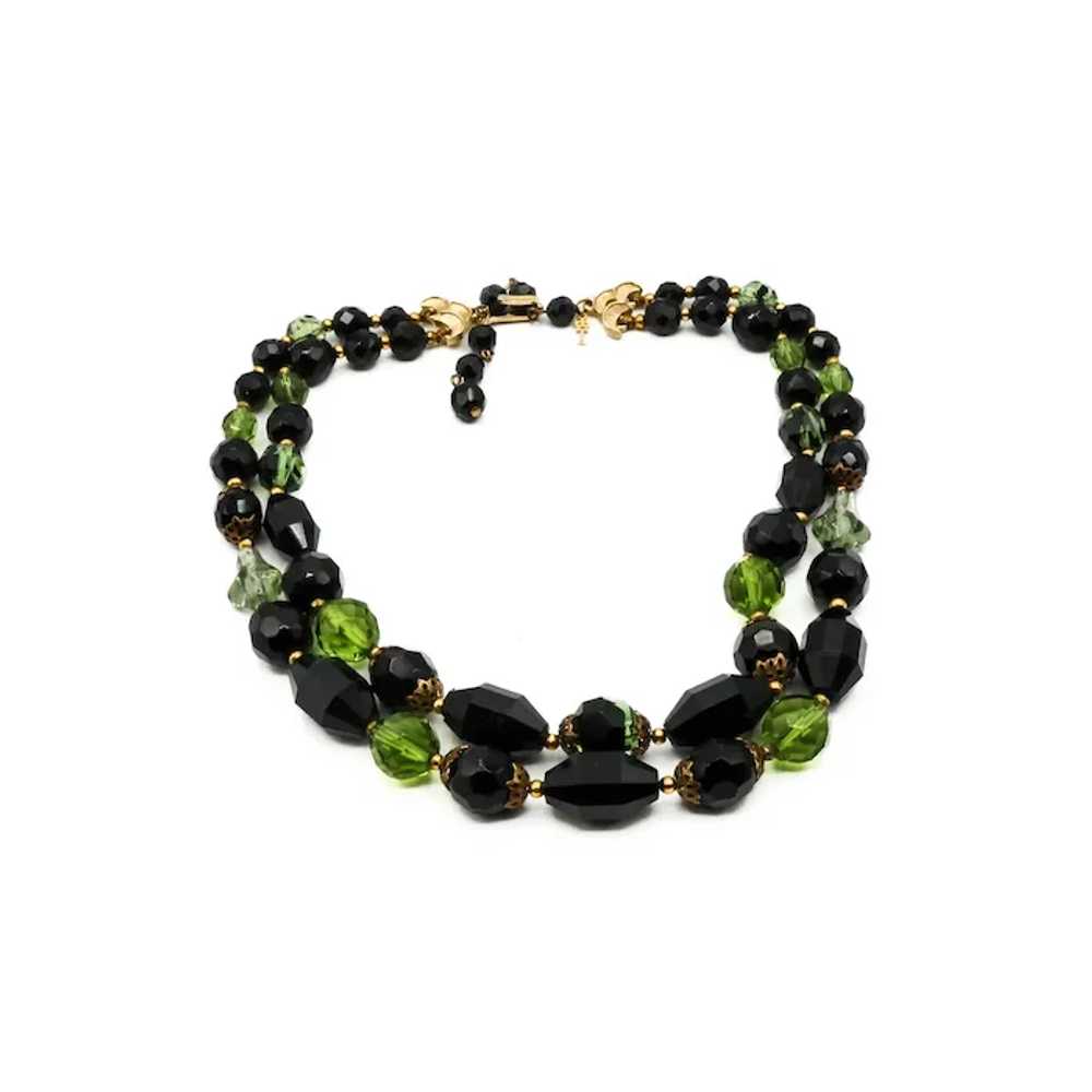 Vintage Crown Trifari Black & Green Double-Strand… - image 2