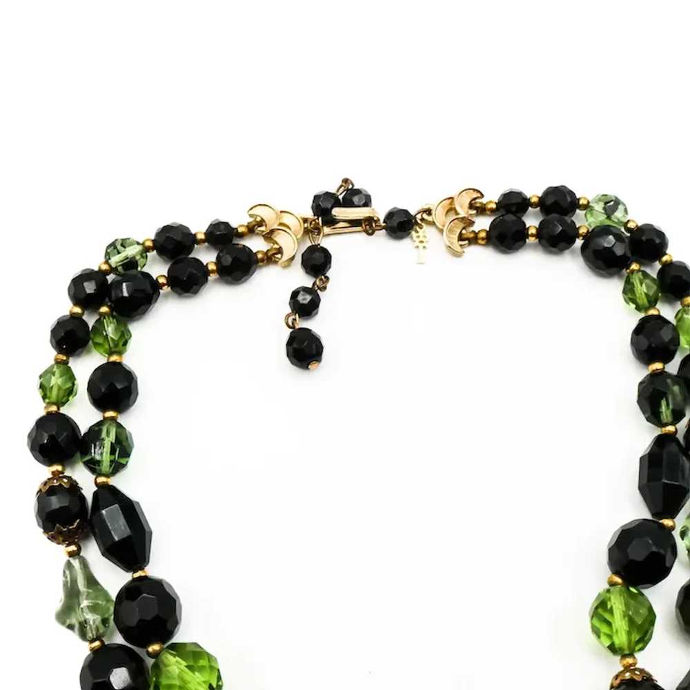 Vintage Crown Trifari Black & Green Double-Strand… - image 3