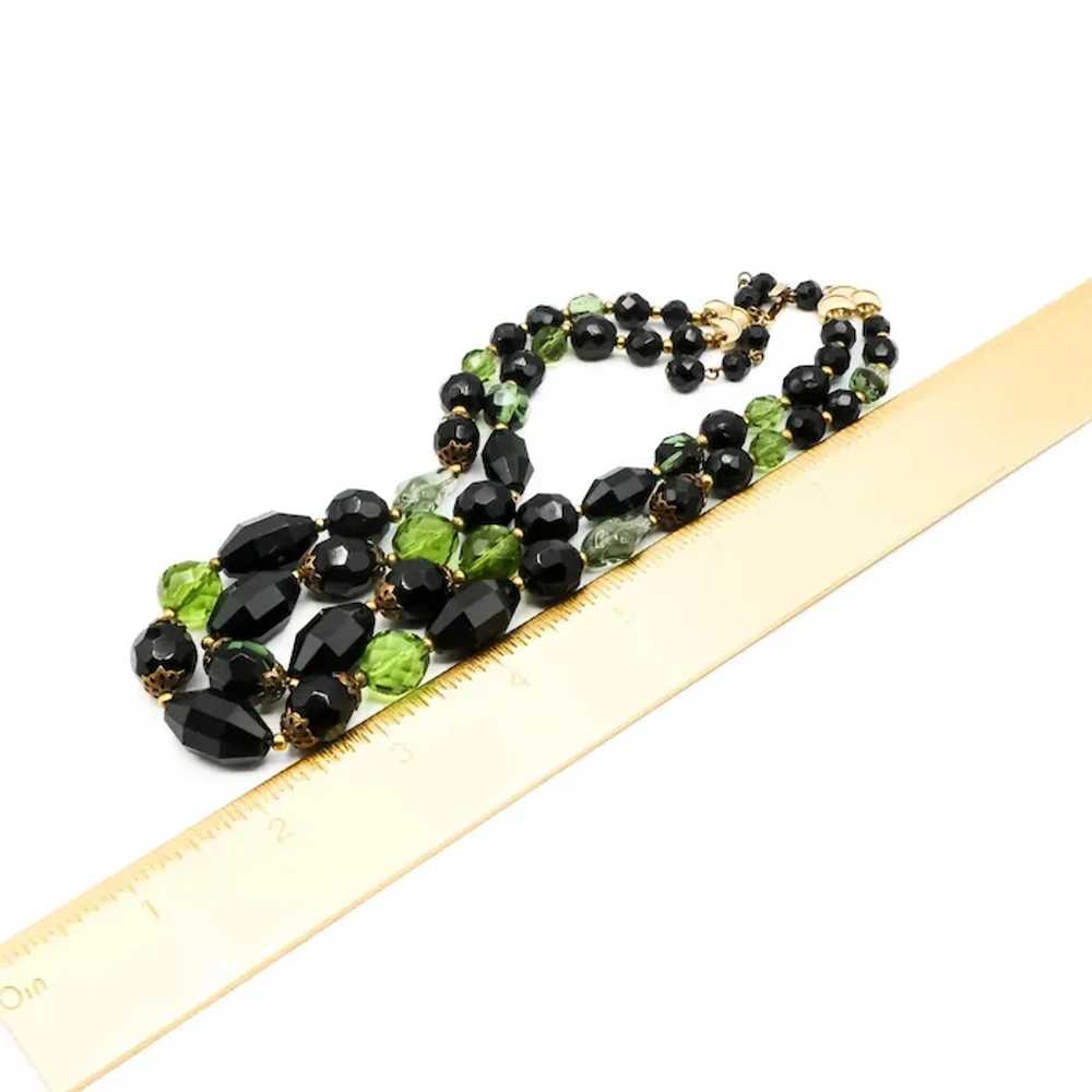 Vintage Crown Trifari Black & Green Double-Strand… - image 4