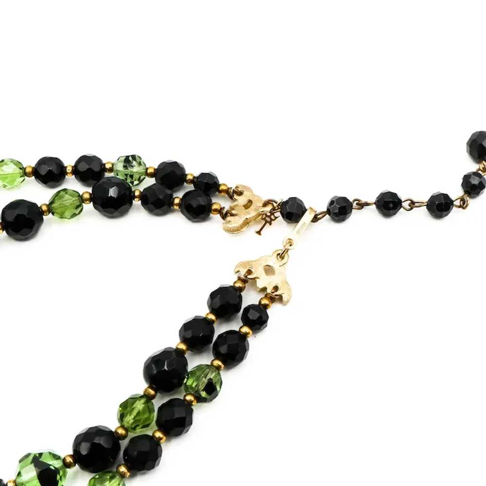 Vintage Crown Trifari Black & Green Double-Strand… - image 5