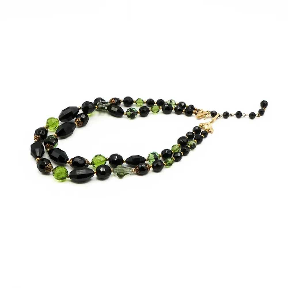 Vintage Crown Trifari Black & Green Double-Strand… - image 6