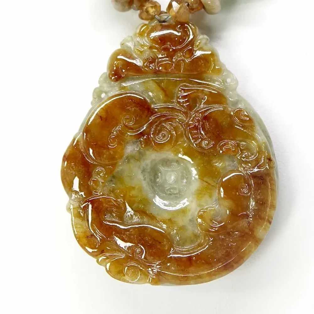 Natural Green and Golden Hand Carved Jade Dragon … - image 2