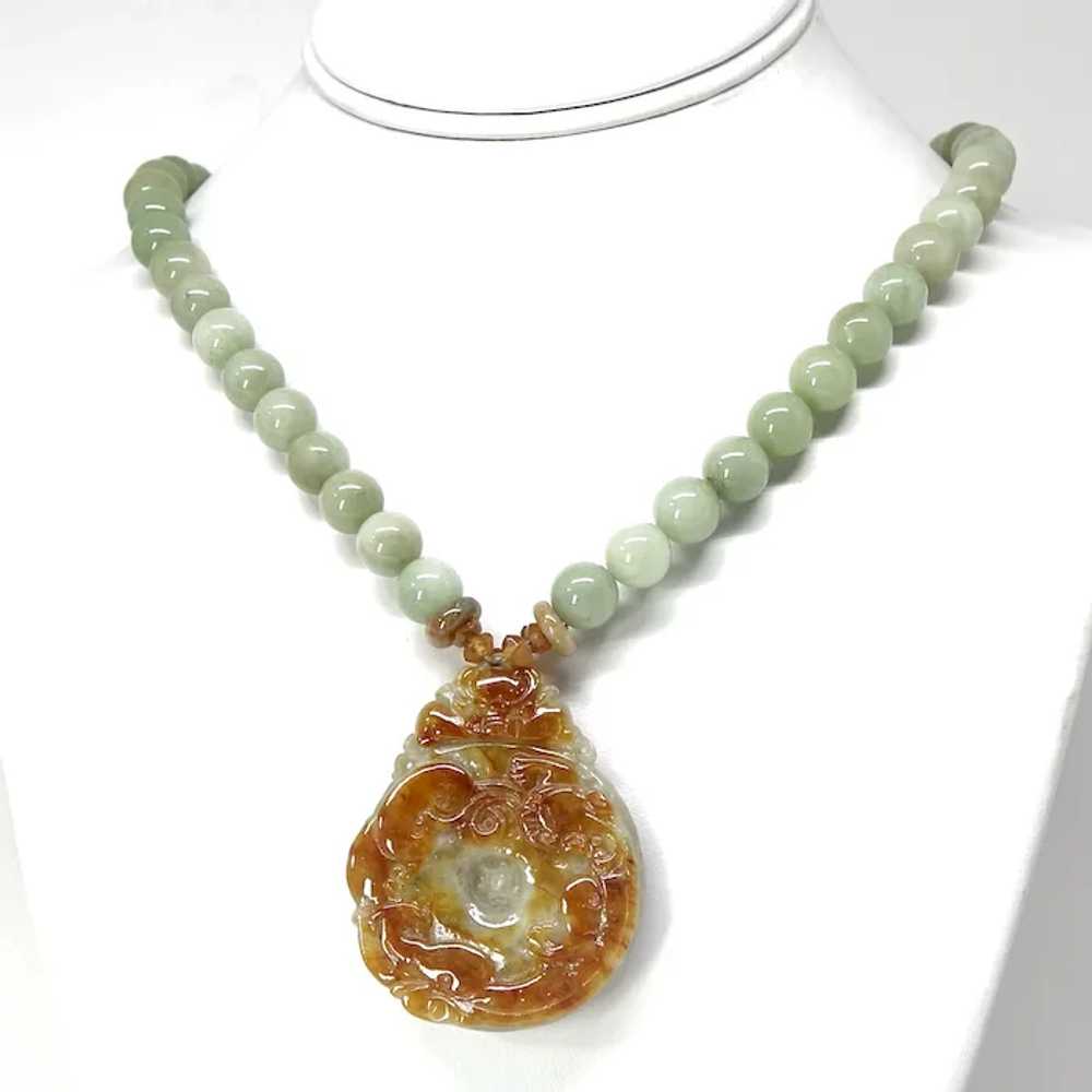 Natural Green and Golden Hand Carved Jade Dragon … - image 3