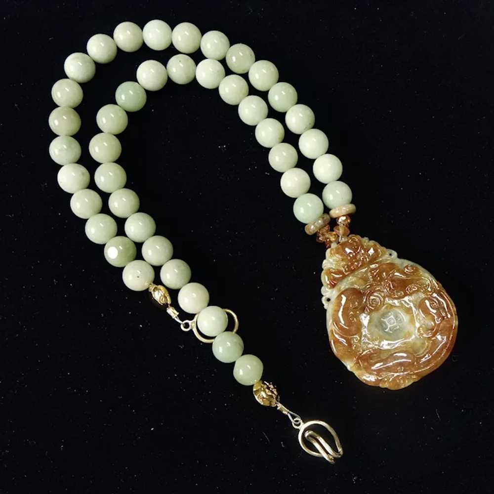 Natural Green and Golden Hand Carved Jade Dragon … - image 4