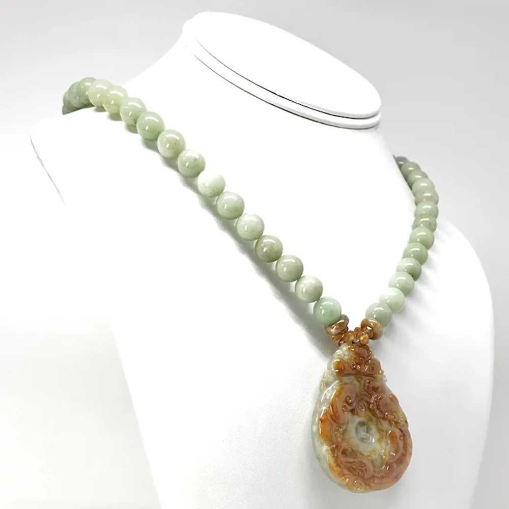 Natural Green and Golden Hand Carved Jade Dragon … - image 7