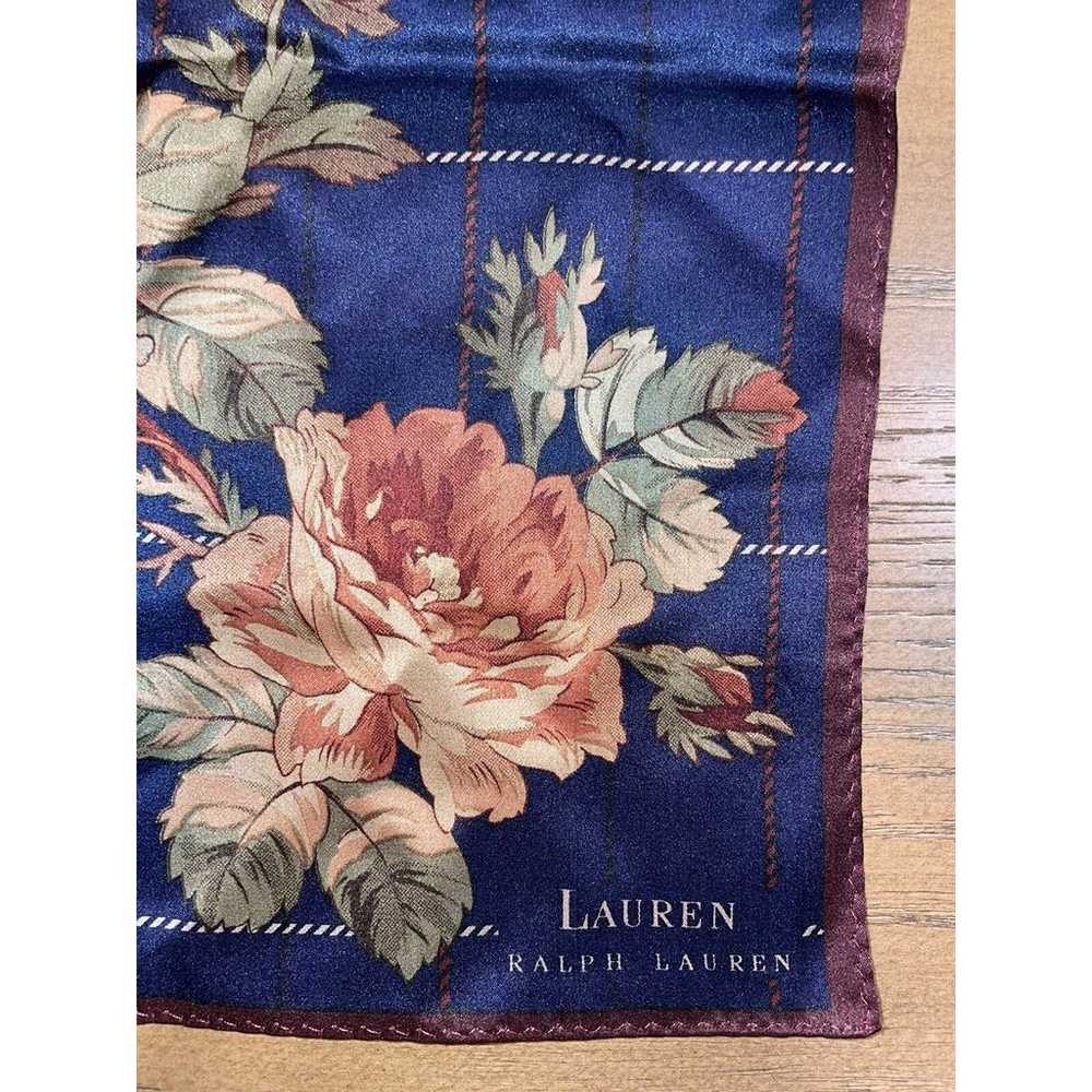 VTG Ralph Lauren 100% SILK Scarf 35” Navy Floral … - image 1