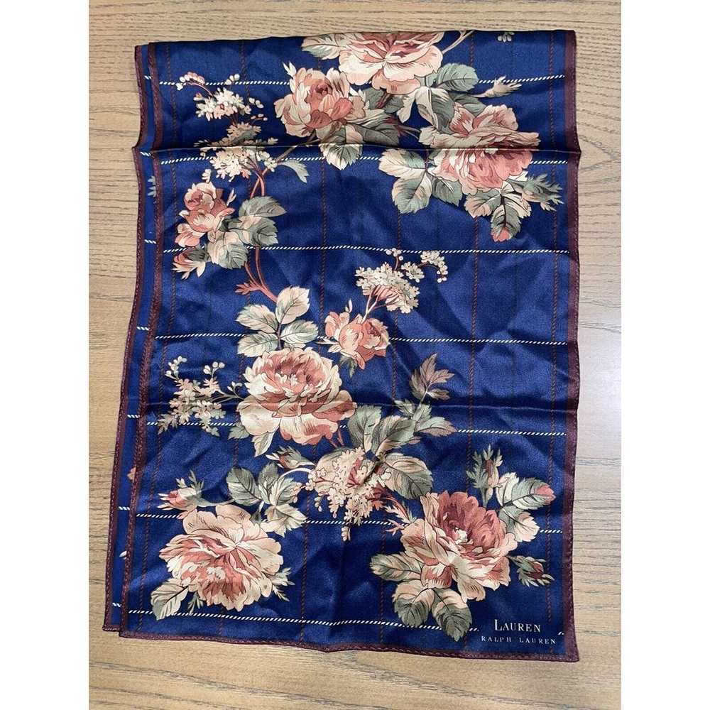 VTG Ralph Lauren 100% SILK Scarf 35” Navy Floral … - image 2