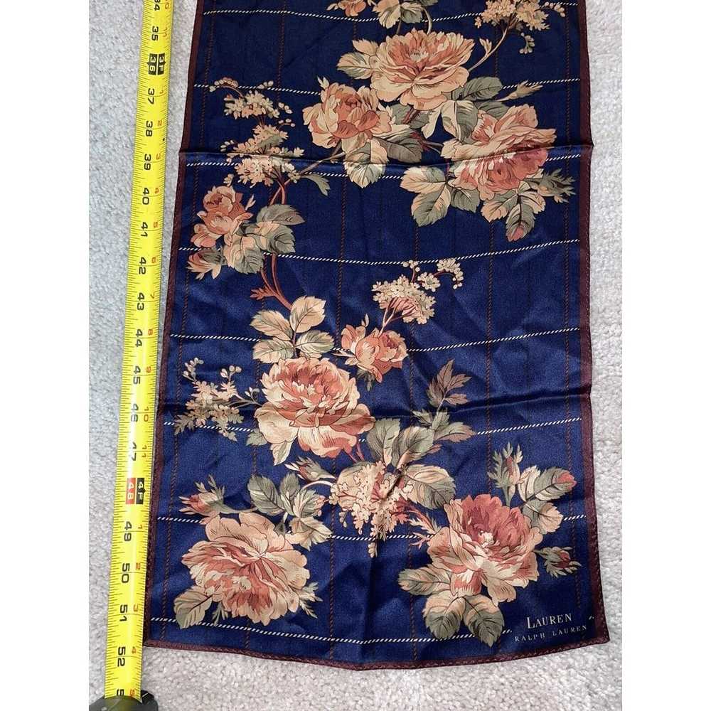 VTG Ralph Lauren 100% SILK Scarf 35” Navy Floral … - image 4