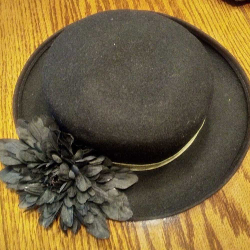 Vintage Antique Arlin Black 100% Wool Felt Derby … - image 1