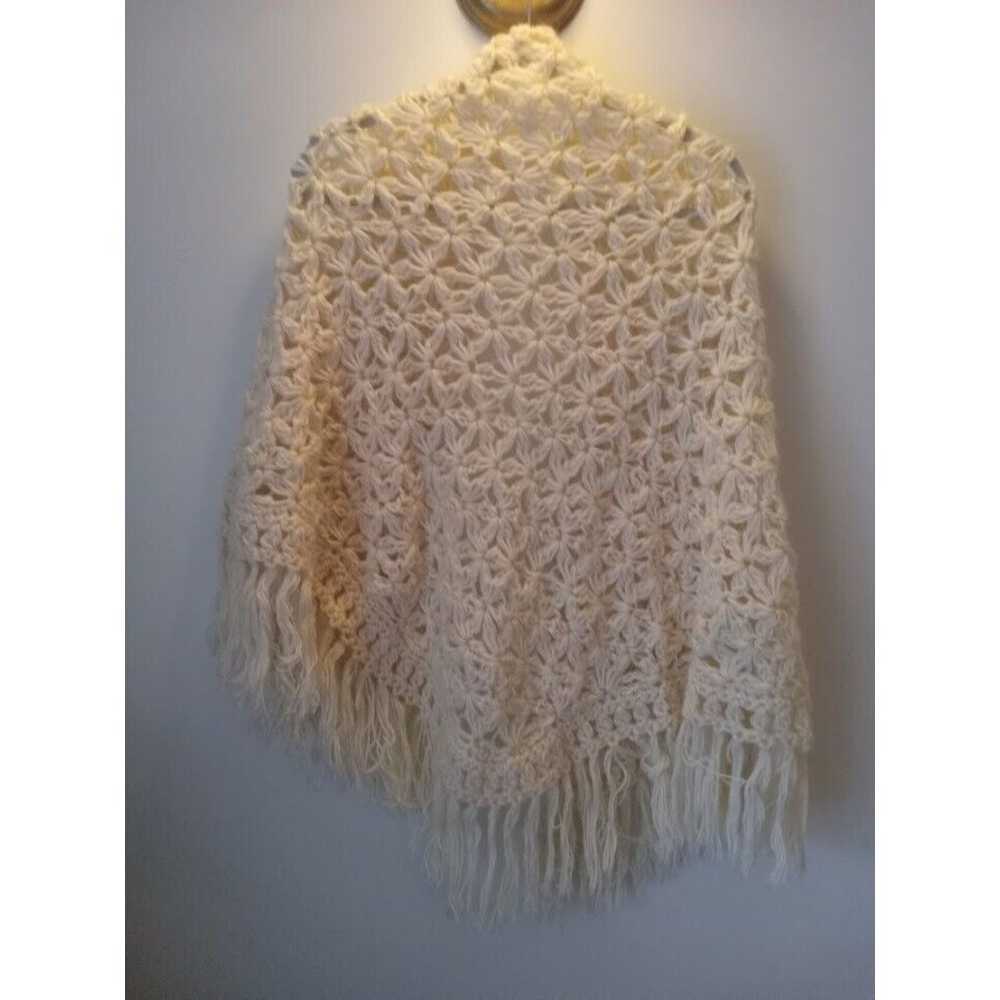 Handmade 70s Creme Crocheted Boho Bridal Shawl Kn… - image 2