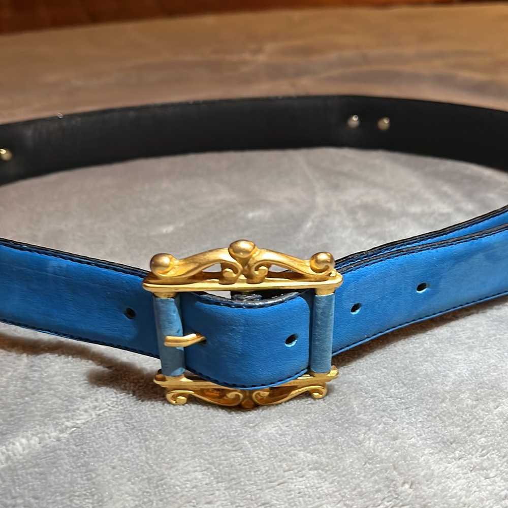 Laurel Teal Suede Leather Belt with gold chain - image 10