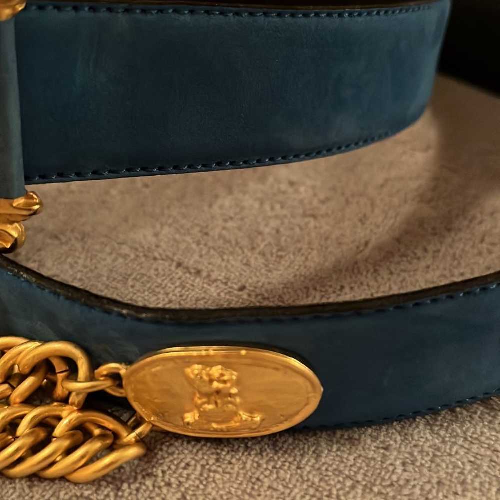 Laurel Teal Suede Leather Belt with gold chain - image 3