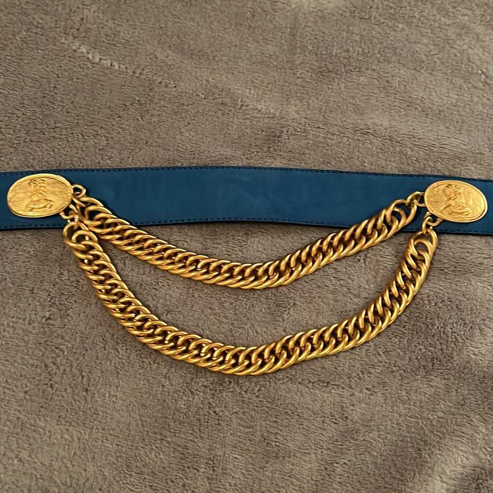 Laurel Teal Suede Leather Belt with gold chain - image 4