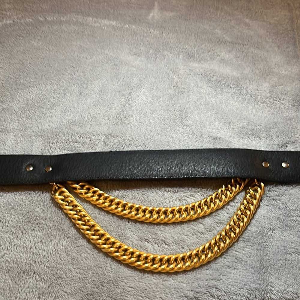 Laurel Teal Suede Leather Belt with gold chain - image 7