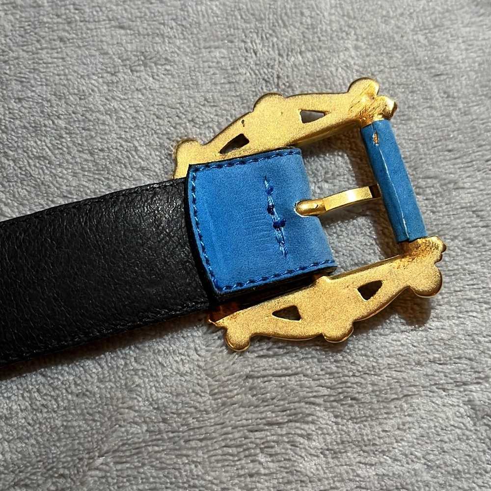 Laurel Teal Suede Leather Belt with gold chain - image 8