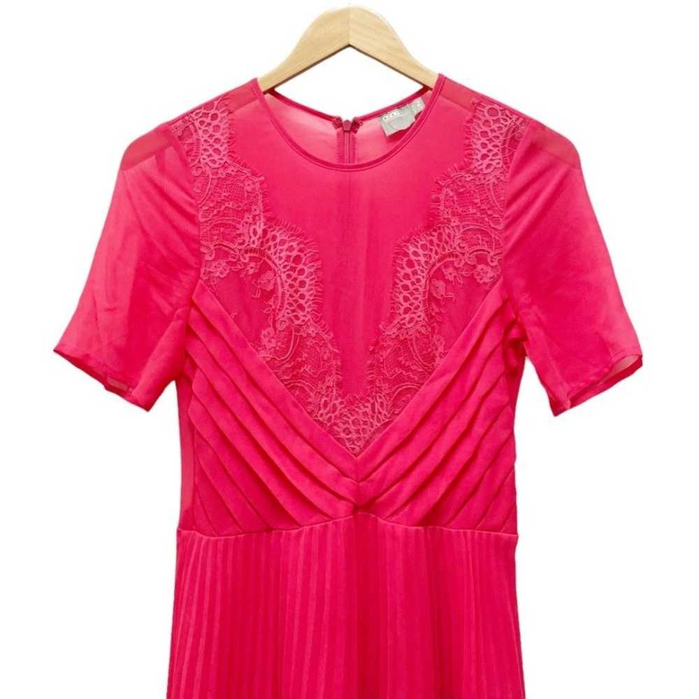 ASOS Lace And Pleat Skater Midi Dress Hot Pink Ro… - image 6