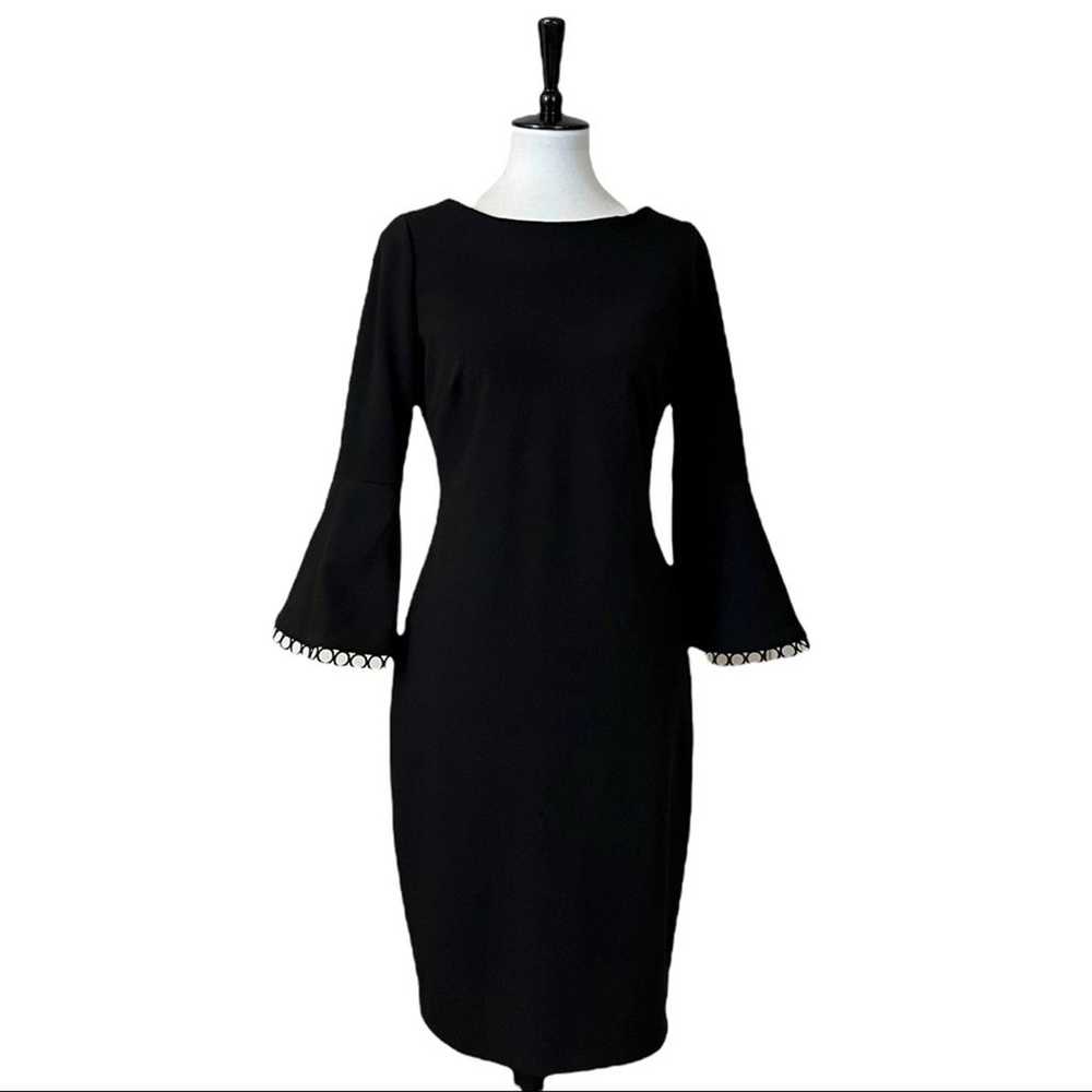 Calvin Klein Black Bell Sleeve Sheath Dress Cockt… - image 1