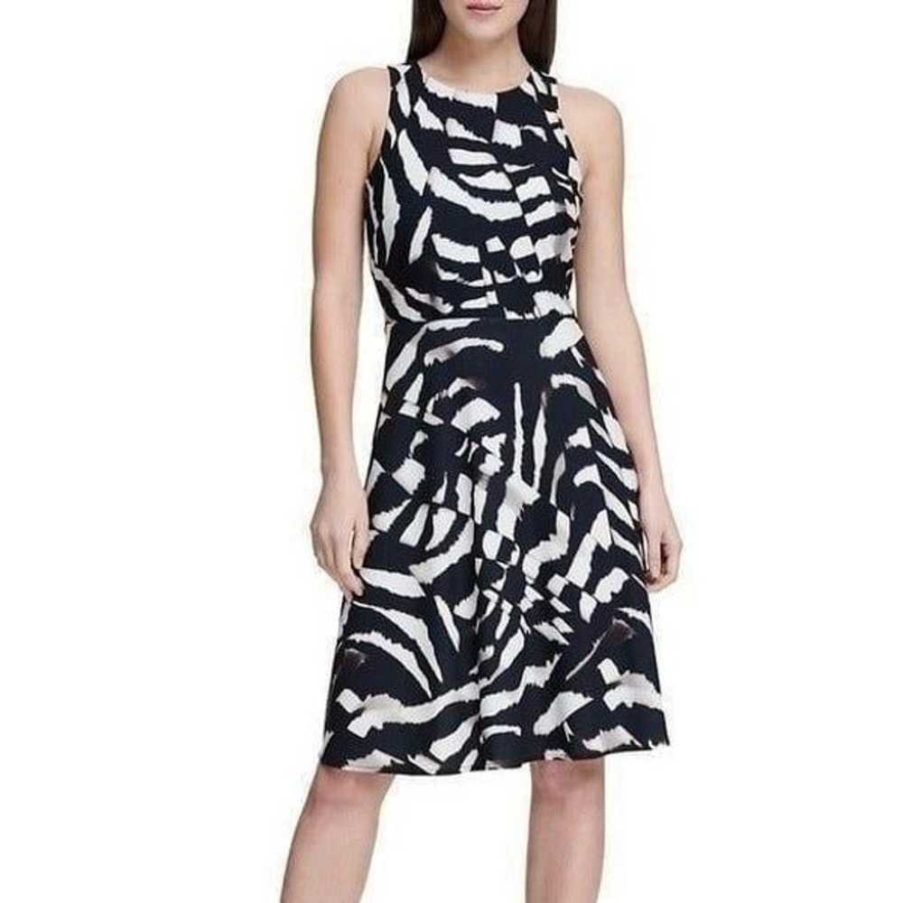 Donna Karan B/W Print Fit Flare Dress - image 2