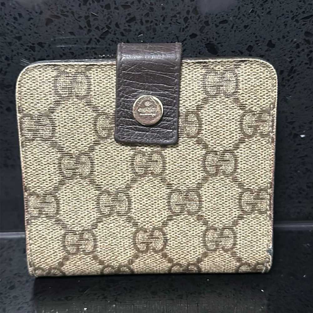 Gucci Brown GG Monogram Bordeaux Bifold Coin Pock… - image 1