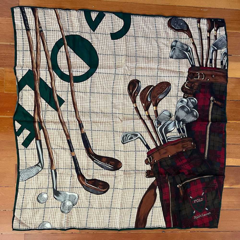 RARE VTG Ralph Lauren Golfing Print Silk Square S… - image 1