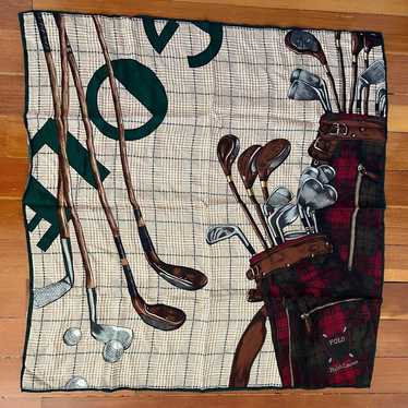 RARE VTG Ralph Lauren Golfing Print Silk Square S… - image 1