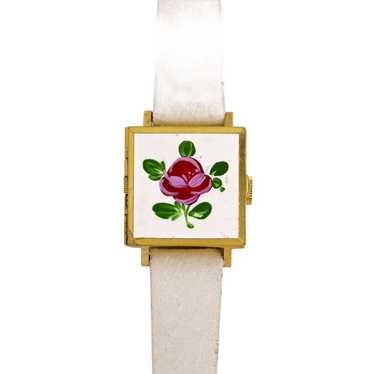 Bucherer Vintage 1970s Ladies Enamel Rose Dial Swi