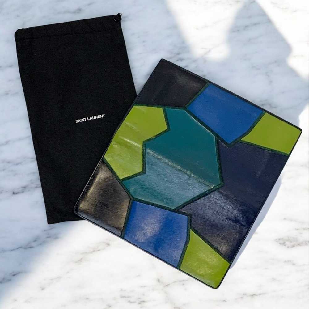 Vintage 80s YSL Patchwork Long Wallet Colorful Yves Saint Laurent w/ Dust Bag - Image 3