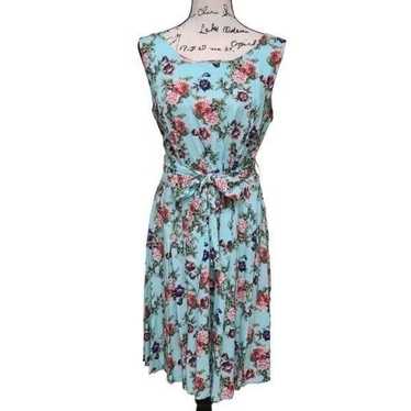 BERDTONI Blue Floral Print Sleeveless Dress with … - image 1