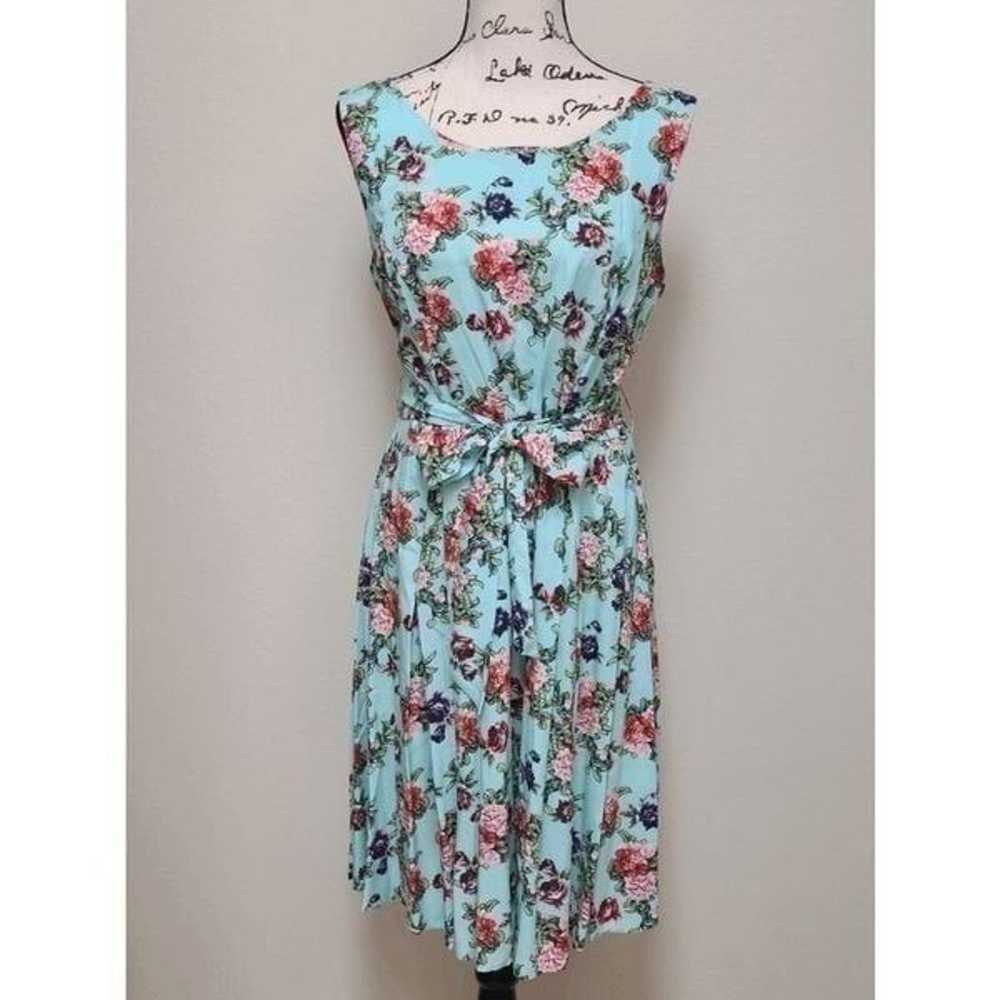 BERDTONI Blue Floral Print Sleeveless Dress with … - image 2