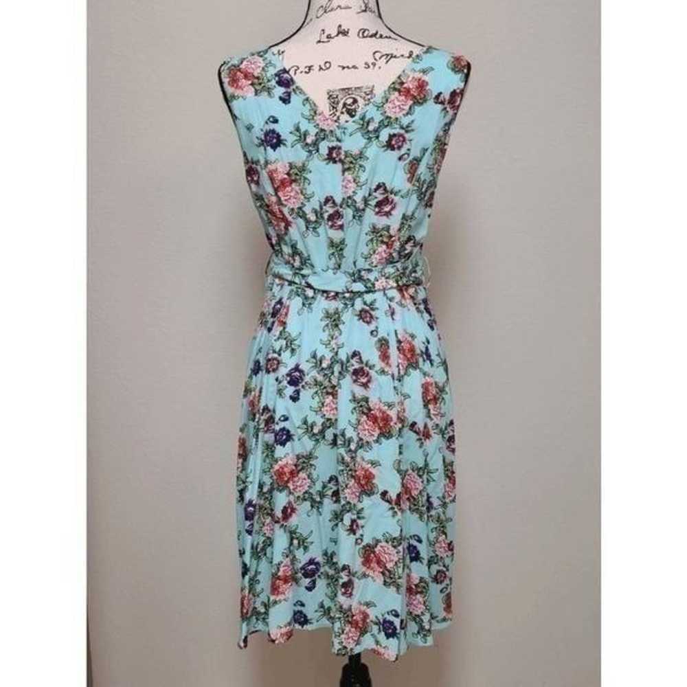 BERDTONI Blue Floral Print Sleeveless Dress with … - image 3