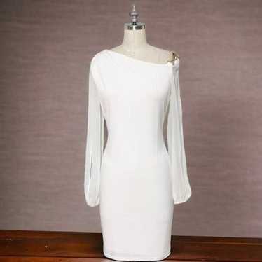 Ivanka Trump White Sheath Dress Sheer Long Sleeve… - image 1