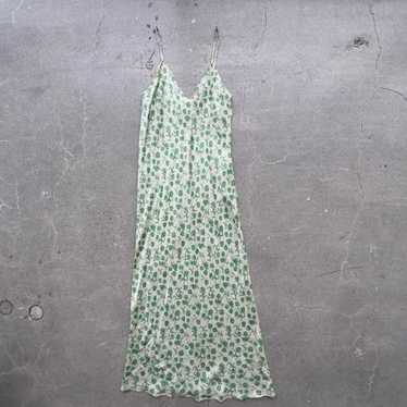 ZARA FLORAL SPRING SUMMER GREEN SILKY SLIP DRESS S