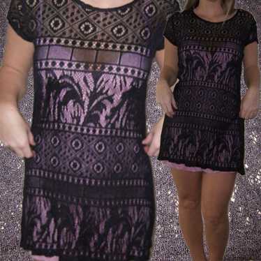 Y2k black sheer lace sleeved dress.