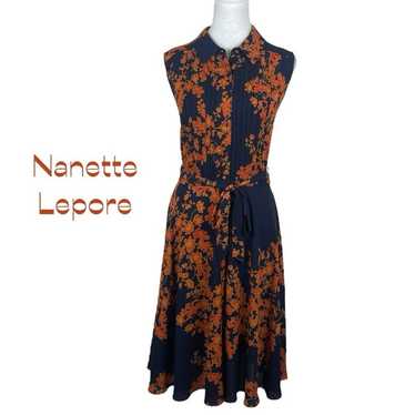 Nanette Lepore Navy Orange Feminine Floral Midi S… - image 1