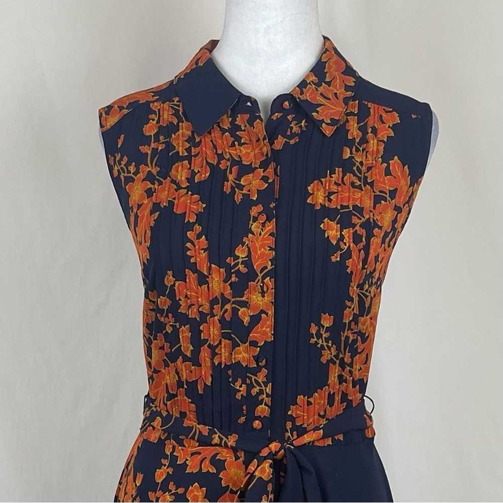 Nanette Lepore Navy Orange Feminine Floral Midi S… - image 2