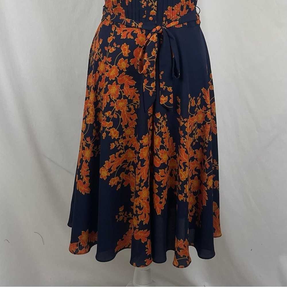 Nanette Lepore Navy Orange Feminine Floral Midi S… - image 3