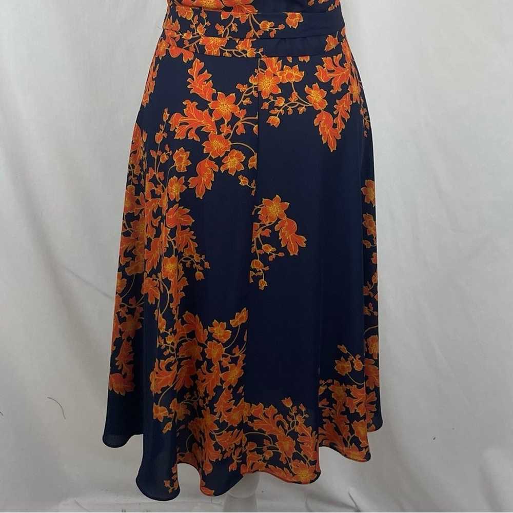 Nanette Lepore Navy Orange Feminine Floral Midi S… - image 6