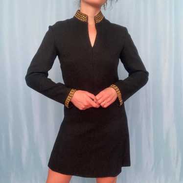 1970s black mini dress with gold collar - image 1