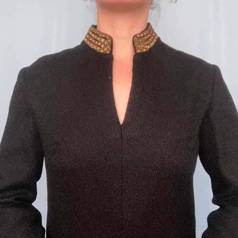 1970s black mini dress with gold collar - image 2