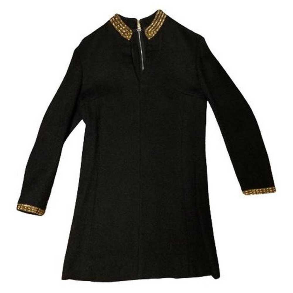 1970s black mini dress with gold collar - image 3